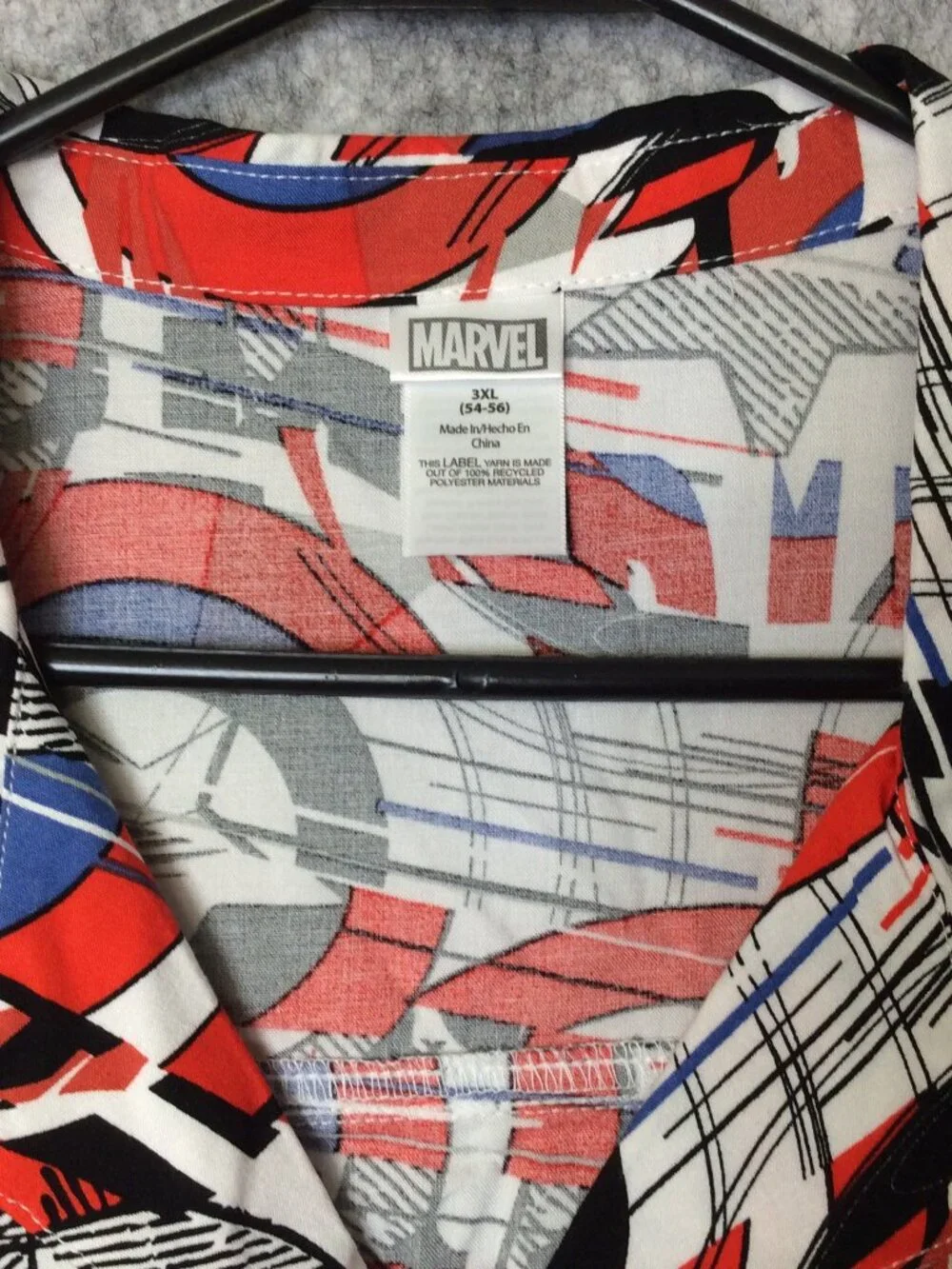 Marvel Captain America Shield Button Up Shirt Men’s 3XL Red Blue Star All Over